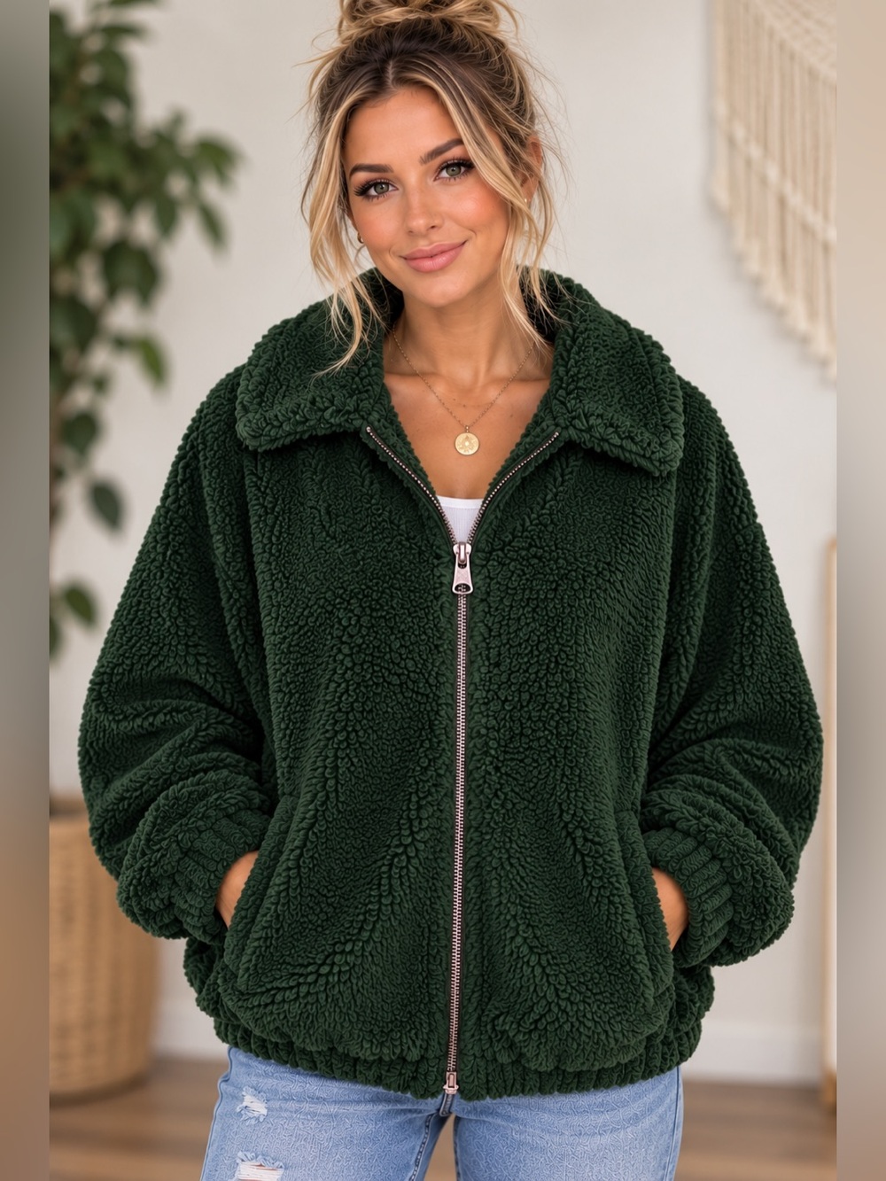 BDG Urban Outfitters Teddy Sherpa Fleece Zip Up Jacket Oversized